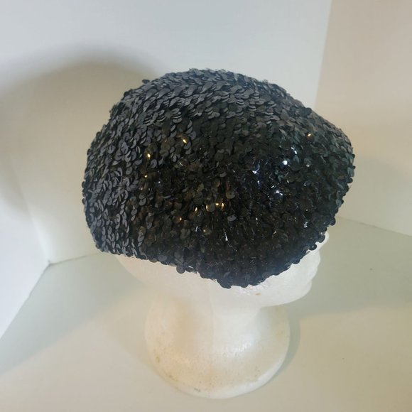 Vintage Cocktail Evening Black Tie Chic Black Sequined MCM Hat - Picture 5 of 6